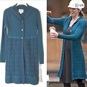Title Nine Delilah Long Hooded Wool Blend Cardigan Sweater in Blue Small S